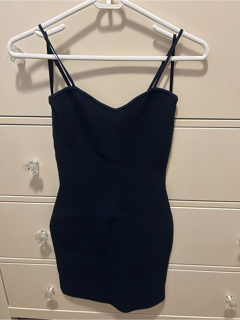 NWT Babaton Sculpt Knit Sweetheart Dress Dark Navy Blue Size XS